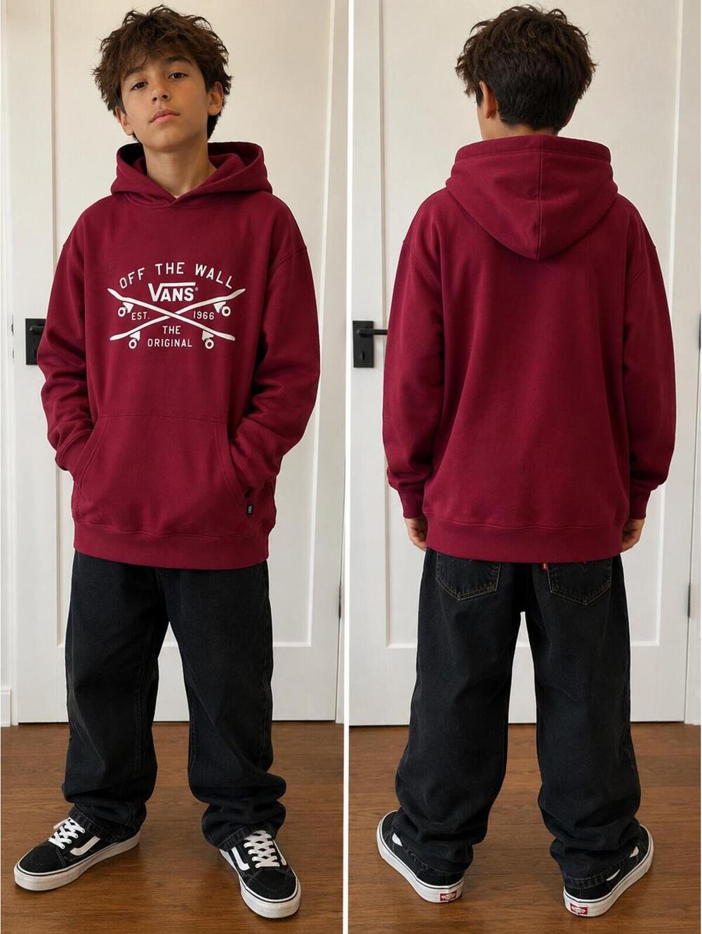 🛹 Vans Youth Large Hoodie Off The Wall Graphic Burgundy Sweatshirt
